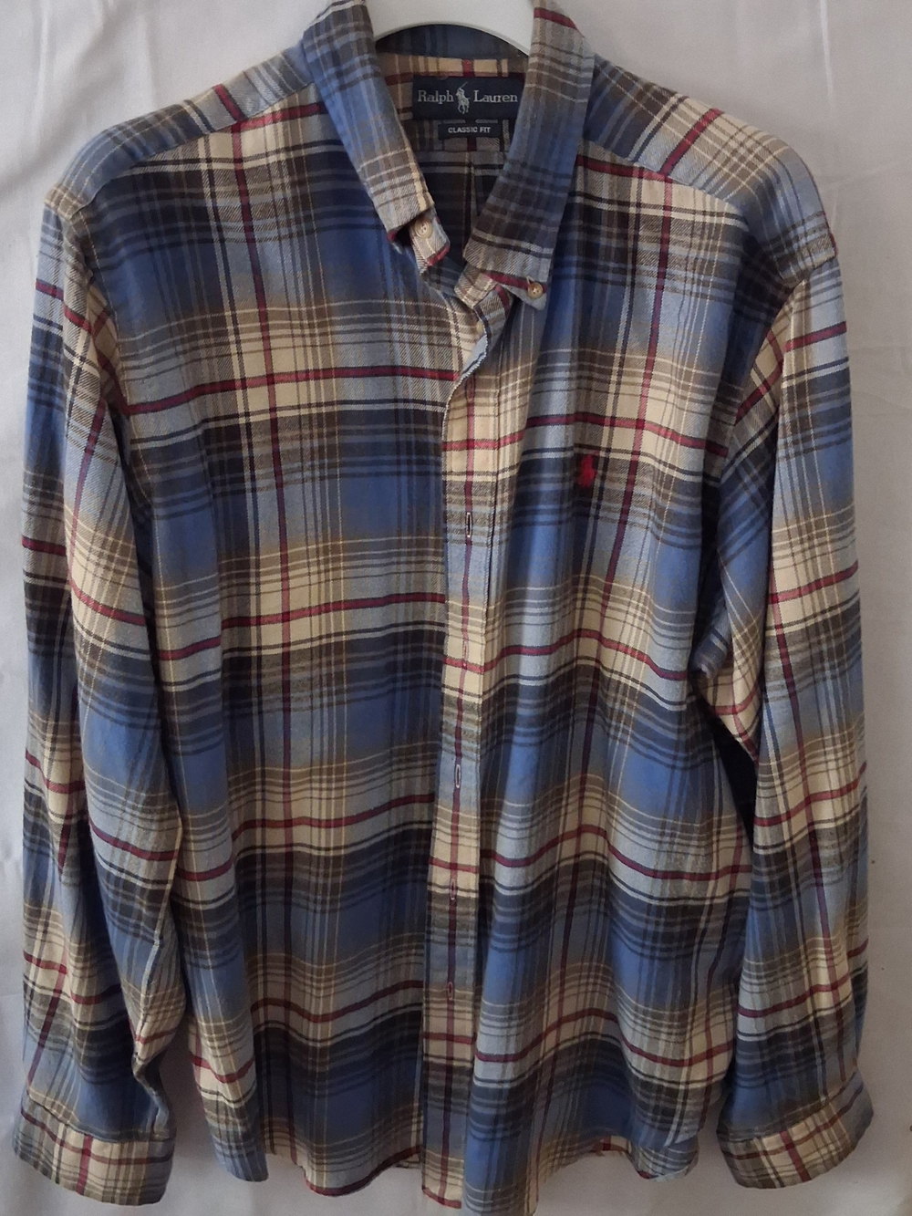 Ralph Lauren Mens Classic Fit Flannel Plaid Button Down Shirt Blue XL